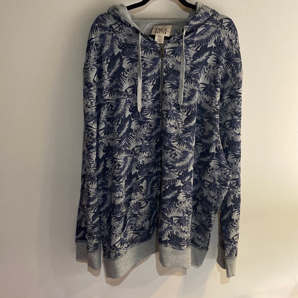 True Nation Mens Zip up Hoodie tropical print 2XL